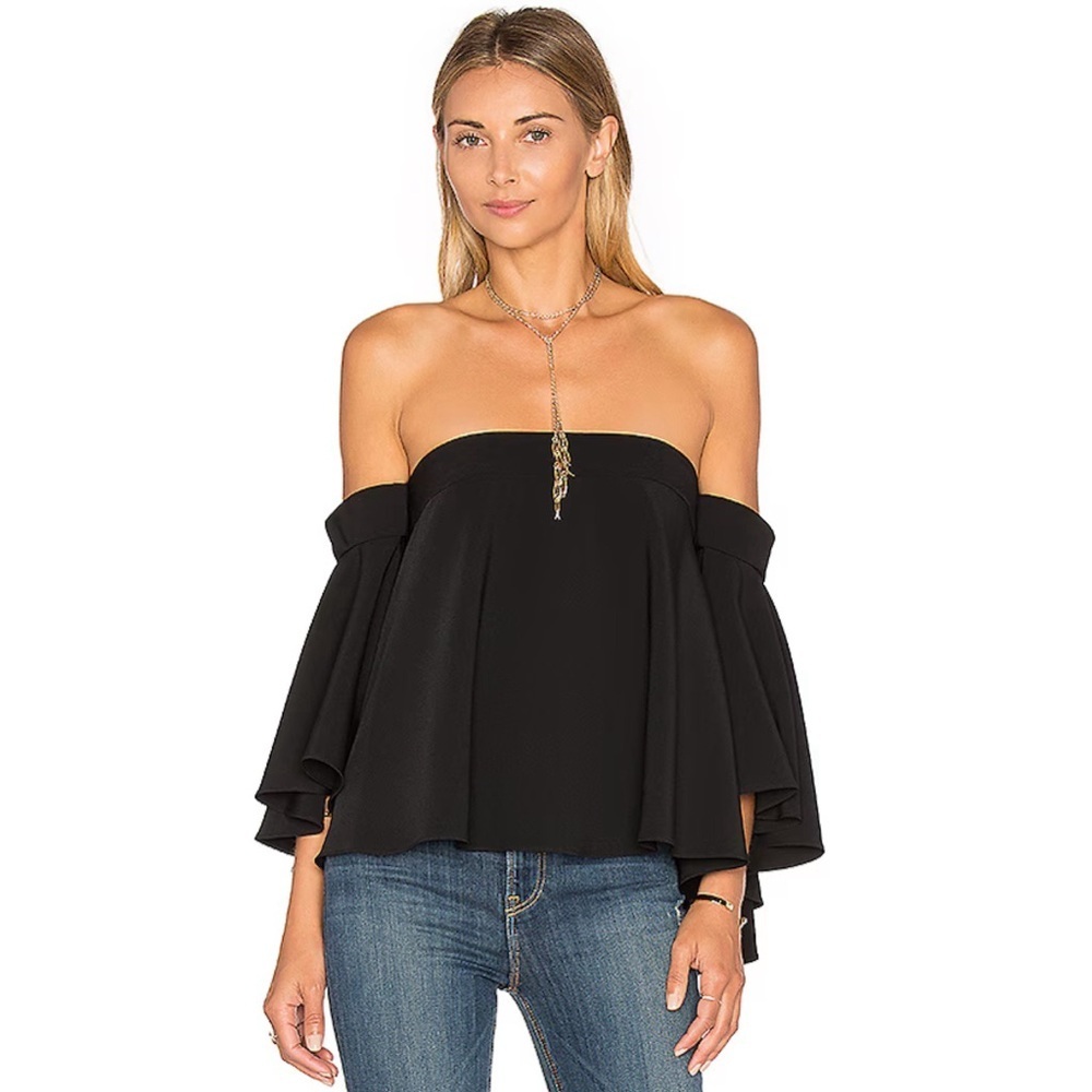 MILLY Rosa Off the Shoulder Ruffles Cody Top in Black